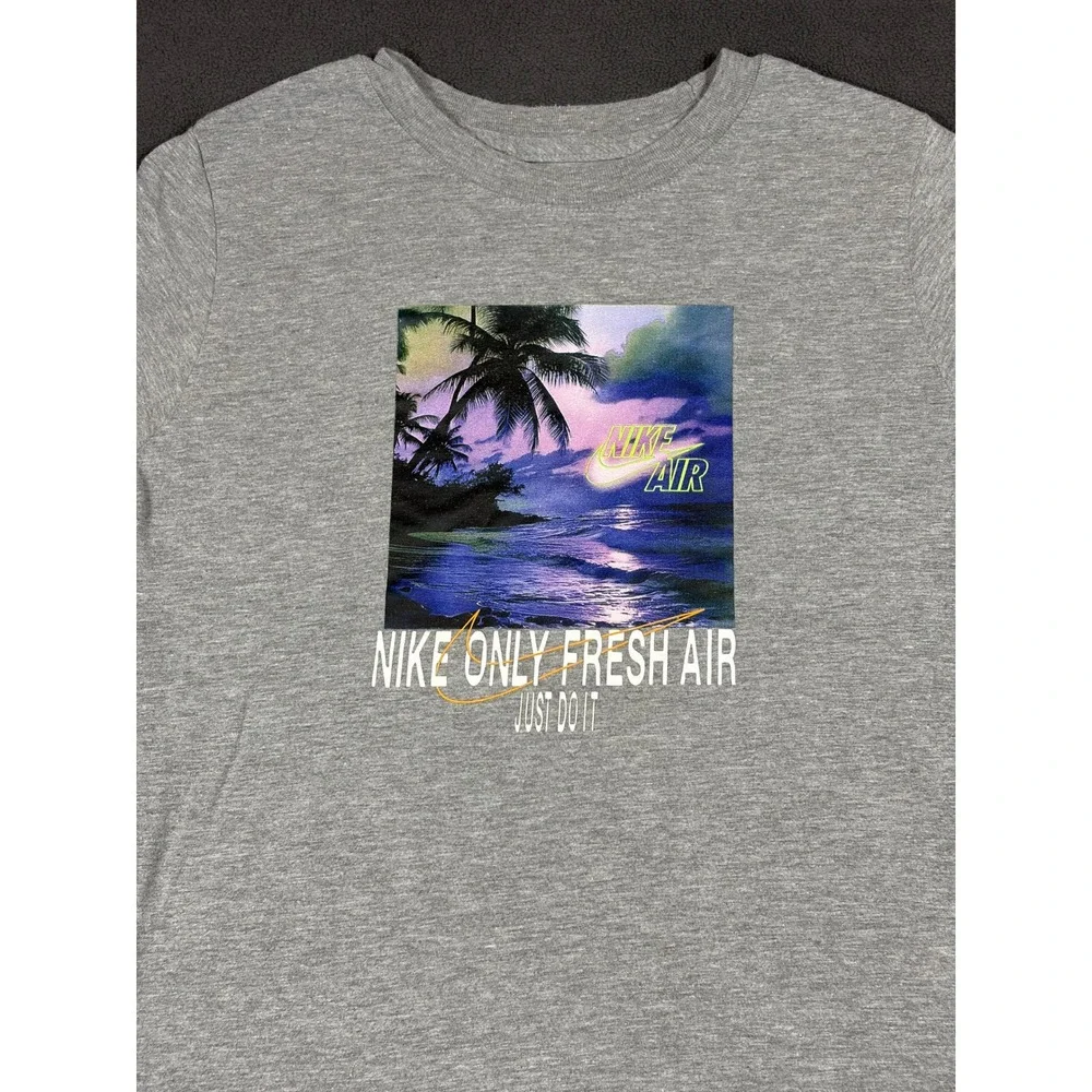 Nike Graphic T-Shirt Boys Large Gray Only Fresh Air Tropical Palm Tree Beach